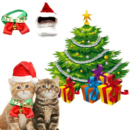 Taykoo 2 PCS Cute Pet Christmas Hat And Bow Tie Collar Costume For Cats Kitten