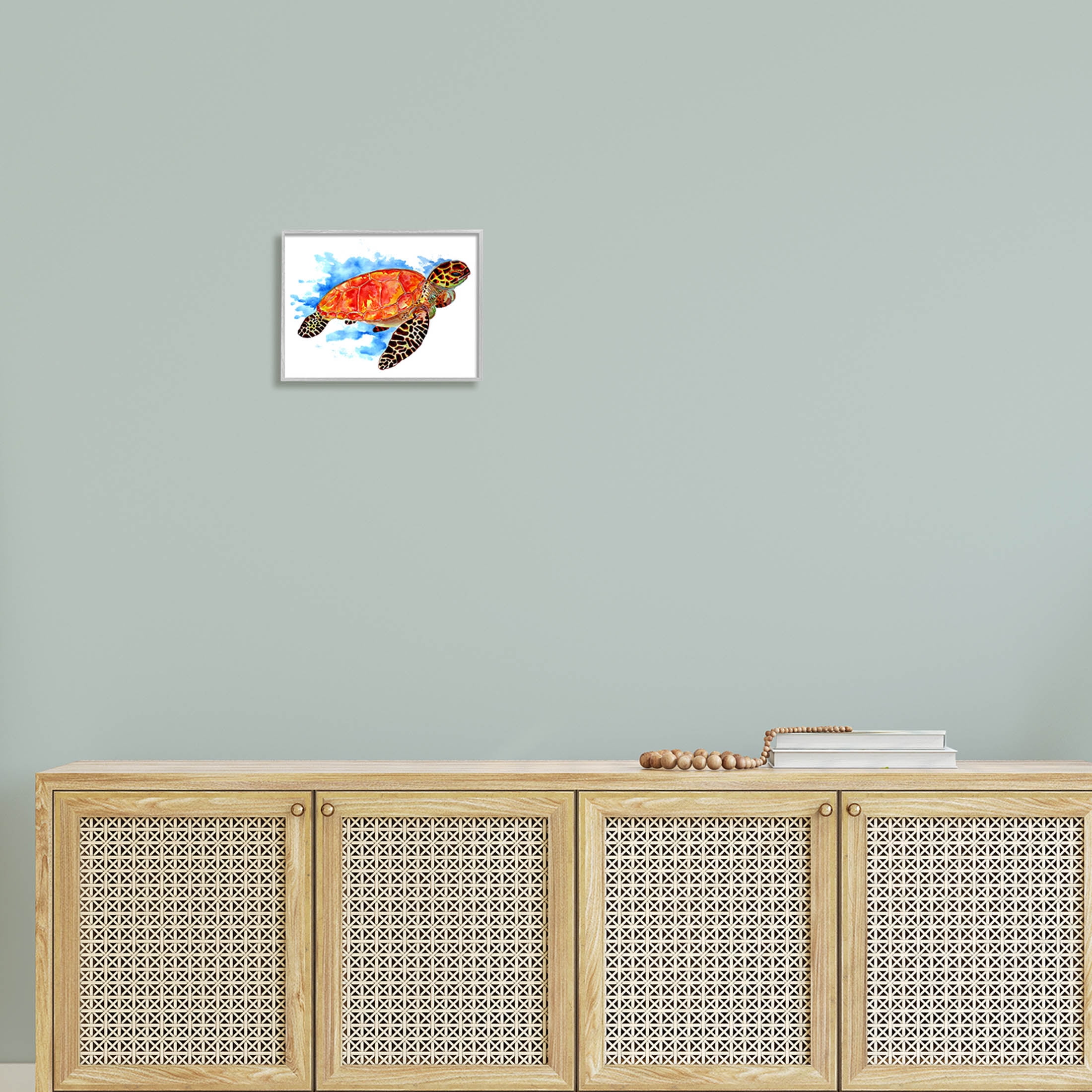 Bold Orange Nautical Turtle Animals & Insects Graphic Art Gray Framed Art Print Wall Art