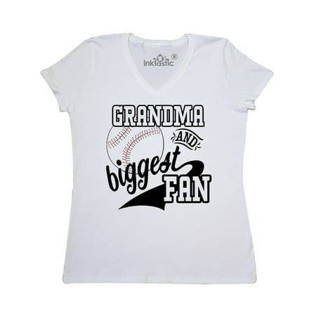 Baseball V-neck T-shirt - Grandma and Biggest Fan- baseball family fan Women's V-Neck T-Shirt