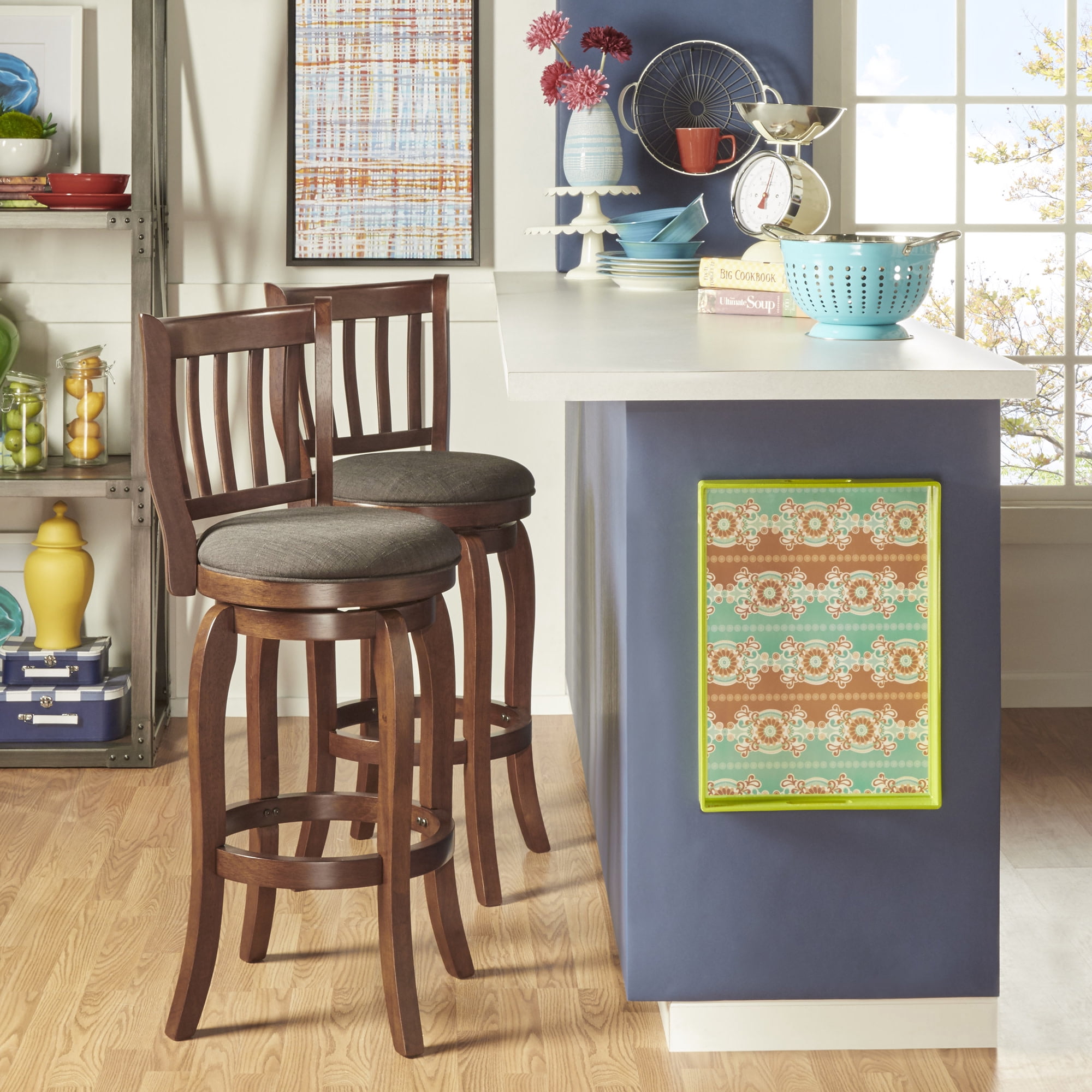 Weston Home Morgan Linen High Back Swivel Bar Height Stool, Dark Grey