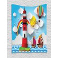 thumbnail image 1 of Lighthouse Tapestry, Kids Coast with Sailboats Sun Rainbow Hot Air Balloon Clouds Playroom Cartoon, Wall Hanging for Bedroom Living Room Dorm Decor, 40W X 60L Inches, Multicolor, by Ambesonne, 1 of 2