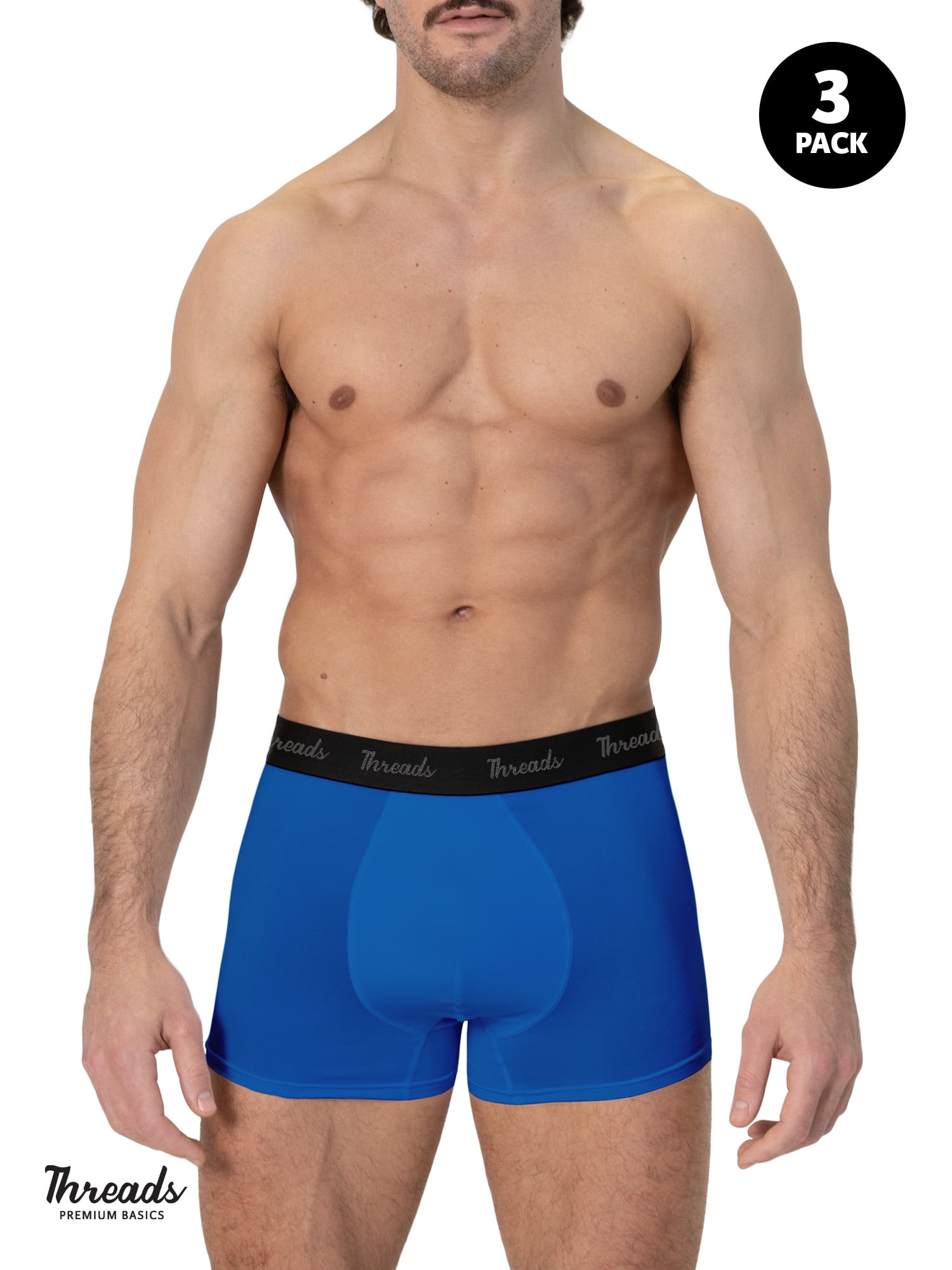 Threads Men's Underwear, 3" Ultra-Soft Boxer Trunks, Moisture Wicking, Anti-Odor, 3 Pack