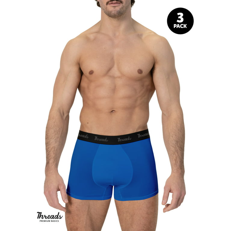 Threads Men's Underwear, 3 Ultra-Soft Boxer Trunks, Moisture Wicking,  Anti-Odor, 3 Pack 