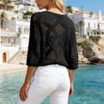 thumbnail image 3 of Women's Plus Size Summer Lightweight Casual Batwing Sleeve Lace Hollow Out Oversized Slouchy Soft Comfortable Breathable Elegant Knit Pullover Sweater Cardigan Tunic Top(Black,XL), 3 of 5