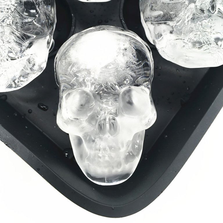 VEVOR Skull Ice Cube Tray 4-grid Skull Ice Ball Maker 1.6 in.x1.8 in. Each Flexible Black Silicone Ice Tray with Lid & Funnel
