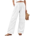 thumbnail image 3 of Pxxlle Plus Size Linen Pants for Women Loose Fit Wide Leg Palazzo Pant Casual Summer Drawstring High Waisted Pleated Trousers with Pockets White L, 3 of 10