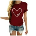 thumbnail image 4 of T-shirt Décontracté à Manches Courtes Col Rond Imprimé Lettre en Forme de Cœur pour Femmes pour la Saint-Valentin, 4 of 5
