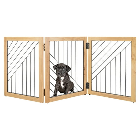 PETMAKER 3-Panel 24-Inch Freestanding Foldable Pet Gate for Stairs  Natural