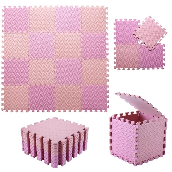 Alfombra de juego de espuma Tamiplay para bebé de 1 cm de grosor, 16 azulejos, color rosa