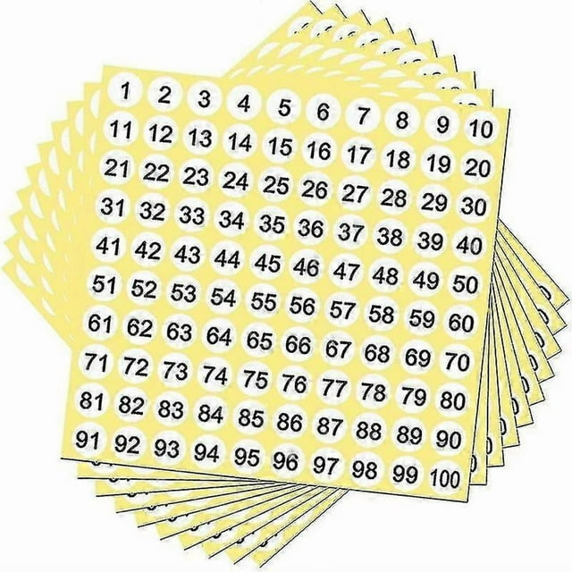 100 Sheets Number Labels Stickers 1-100 Numbers Round Stickers 0.4 Inch Small Self-adhesive Number Xxf