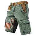thumbnail image 2 of Men's Vintage Distressed Cargo Shorts with Ripped American Flag Print and Multi-Pockets Featuring Relaxed Fit Design for Summer Beach Fishing Hiking Camping Trips Daily Casual Wear Army Green L, 2 of 5