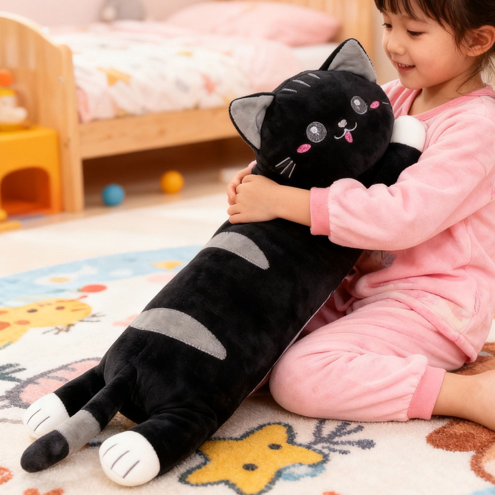 Gytml Black Cat Heating Hugging Pillow, Portable Electric Heat Pads Usb Powered, Funny Gifts For Women Girls Cat Lovers Birthday Easter Black-50x14x9cm