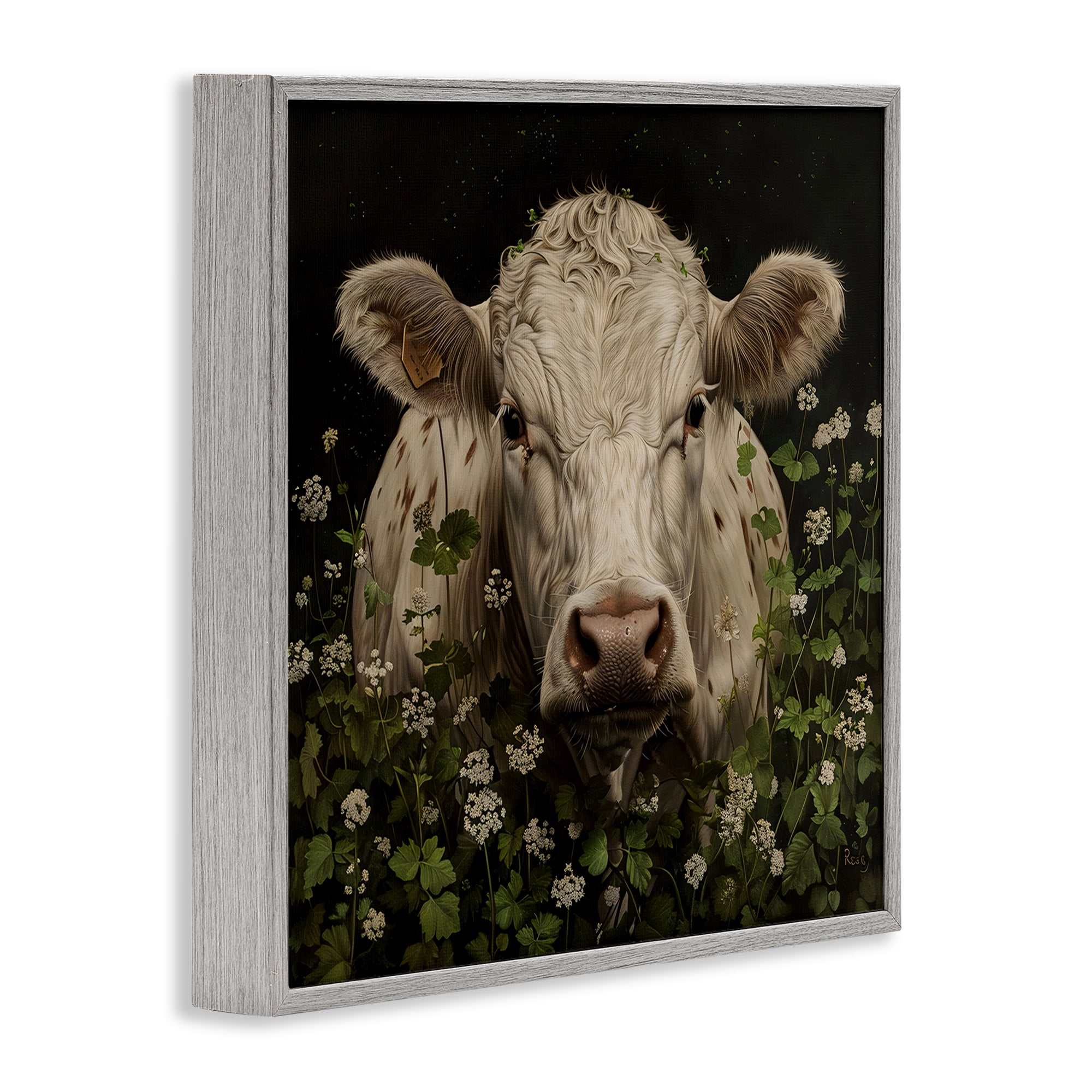 Stupell Industries Cow in the Green Meadow Gray Framed Giclee Art, design by Creative Studio