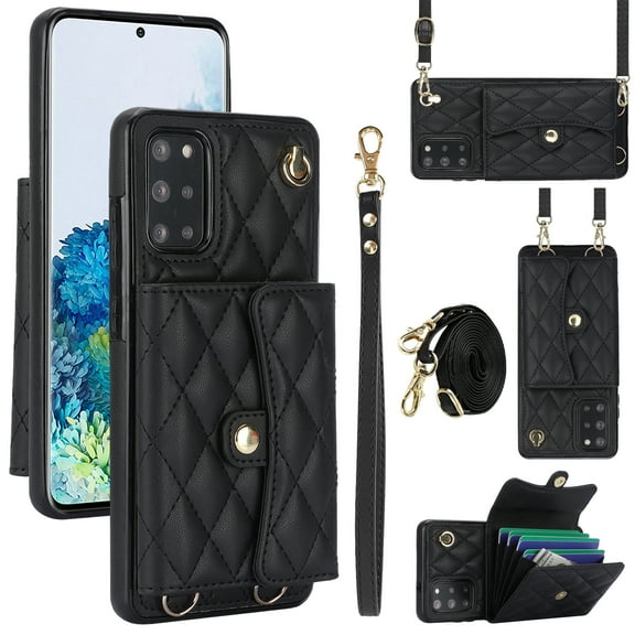 for Samsung Galaxy S20 Case, Wallet Phone PU Leather Case with Card Holder Crossbody Cover for Women Girls Strap Wristlet RFID Blocking Shockproof Protective Cover for Samsung S20, Black