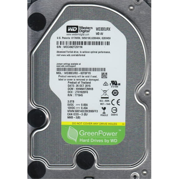WD30EURX-63T0FY0, DCM HHNNHT2MHB, Western Digital 3TB SATA 3.5 Hard Drive