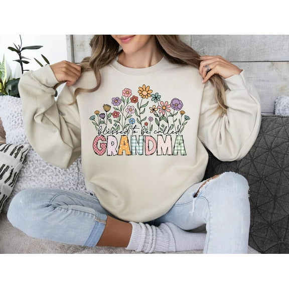 Tee Clo Blessed Grandma Sweatshirt Floral Vintage Mother's Day Cozy Outfit, Full size S-5XL