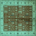 thumbnail image 1 of Ahgly Company Indoor Square Oriental Turquoise Blue Industrial Area Rugs, 5' Square, 1 of 4