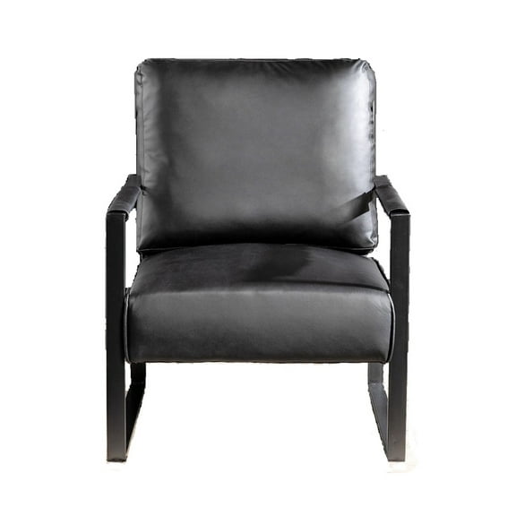 Knubmt Upholstery Club Chair Accent Chair with Metal Frame, Mid Century Modern PU Leather Armchair for Living Room, Bedroom, Home, Office, Black