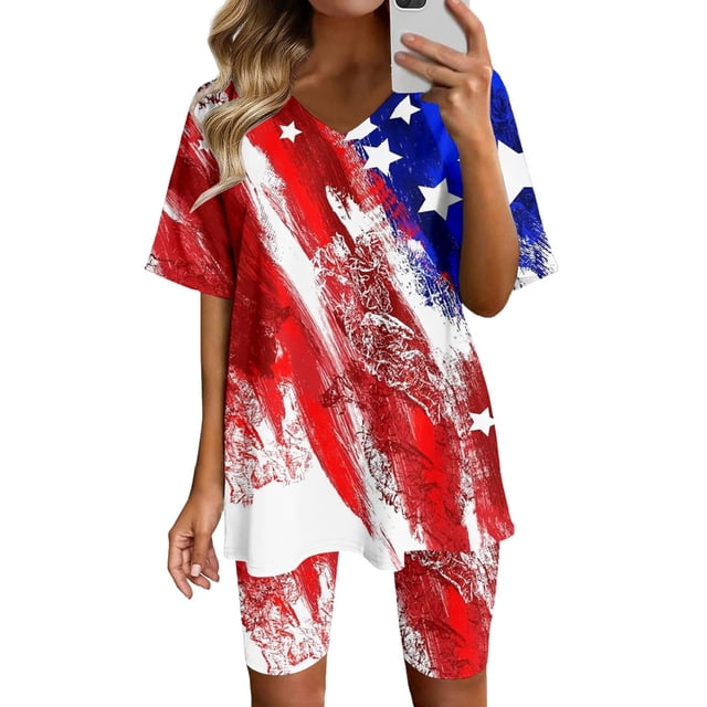 Ensembles d'Entraînement pour Femmes Mode Blouse Col en V Manches Courtes Hauts Shorts Ensemble Décontracté Été 2 Pcs pour Femmes en Liquidation
