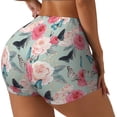 thumbnail image 1 of Balery Roses and Butterflies Pantalones cortos de entrenamiento estampados para mujer, sin costuras, ajustados, para gimnasio, yoga, correr, deportes, ejercicio activo, fitness.-Small, 1 of 8