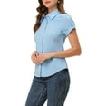 thumbnail image 4 of INSPIRE CHIC Women's Elegant Short Sleeve Career Button Down Shirt L Light Blue, 4 of 6