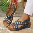thumbnail image 4 of Oofos Sandals for Women Women's Versatile Buckle Wedge Heel Colorful Patchwork Shoes Comfortable Summer Sandals Blue 36, 4 of 9