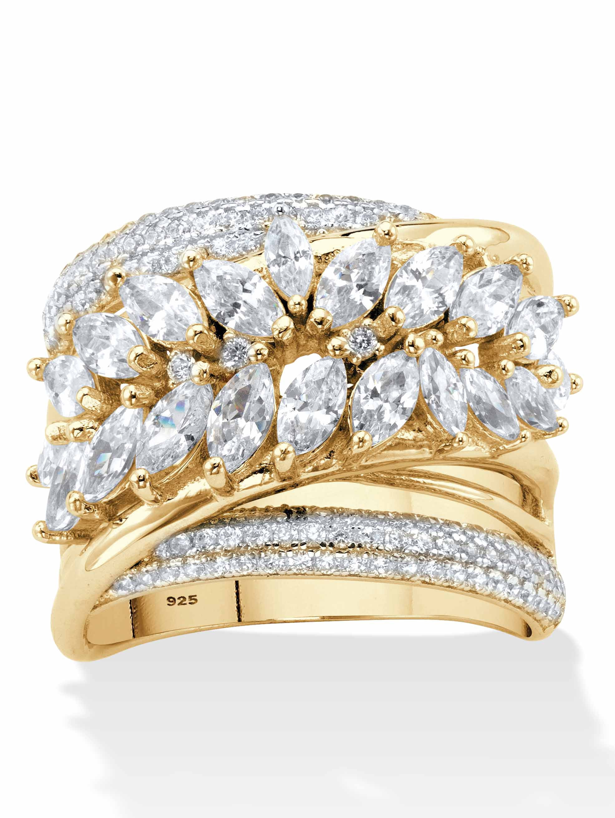 PalmBeach 14k Yellow Gold-Plated Cubic Zirconia Diagonal Ring - Sizes 6 To 10