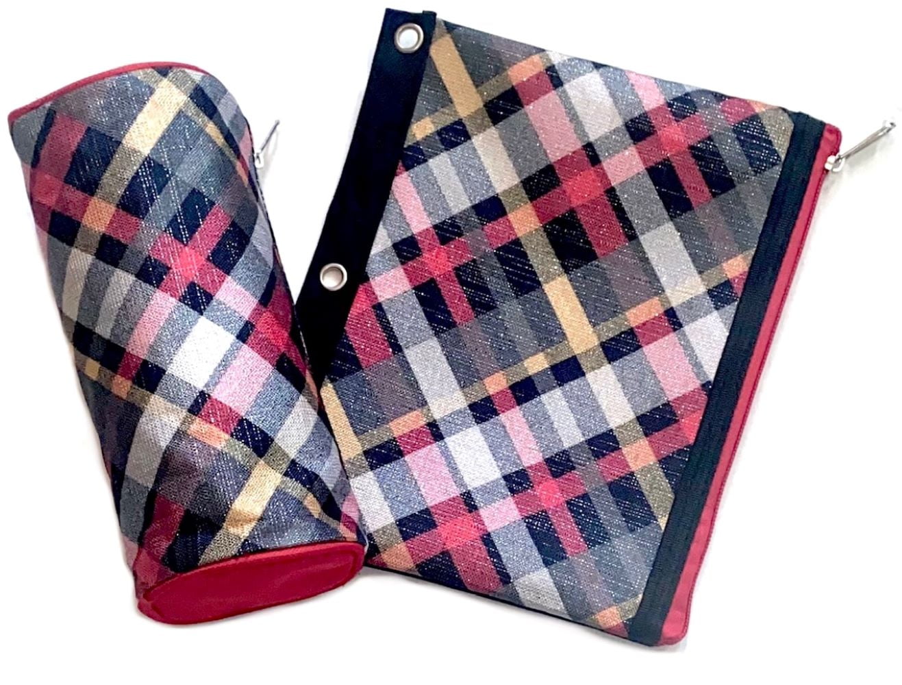 School Supplies - Red Tartan Plaid Binder Notebook Pouch + Pencil Pouch Matching 2pc. Set!!