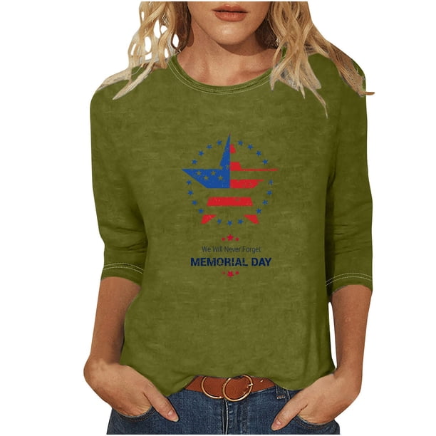 Camisetas de Manga Corta para las Mujeres Día de la Independencia Impreso Suelto Cuello Redondo Tee, Casual Y Blusas Festivas para las Mujeres Casual