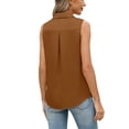 thumbnail image 6 of Womens Silk Satin Sleeveless Button Down Shirts Blouses Solid Casual Loose V Neck Classic Tank Tops for Work Office Comfy Tops Brown M, 6 of 6