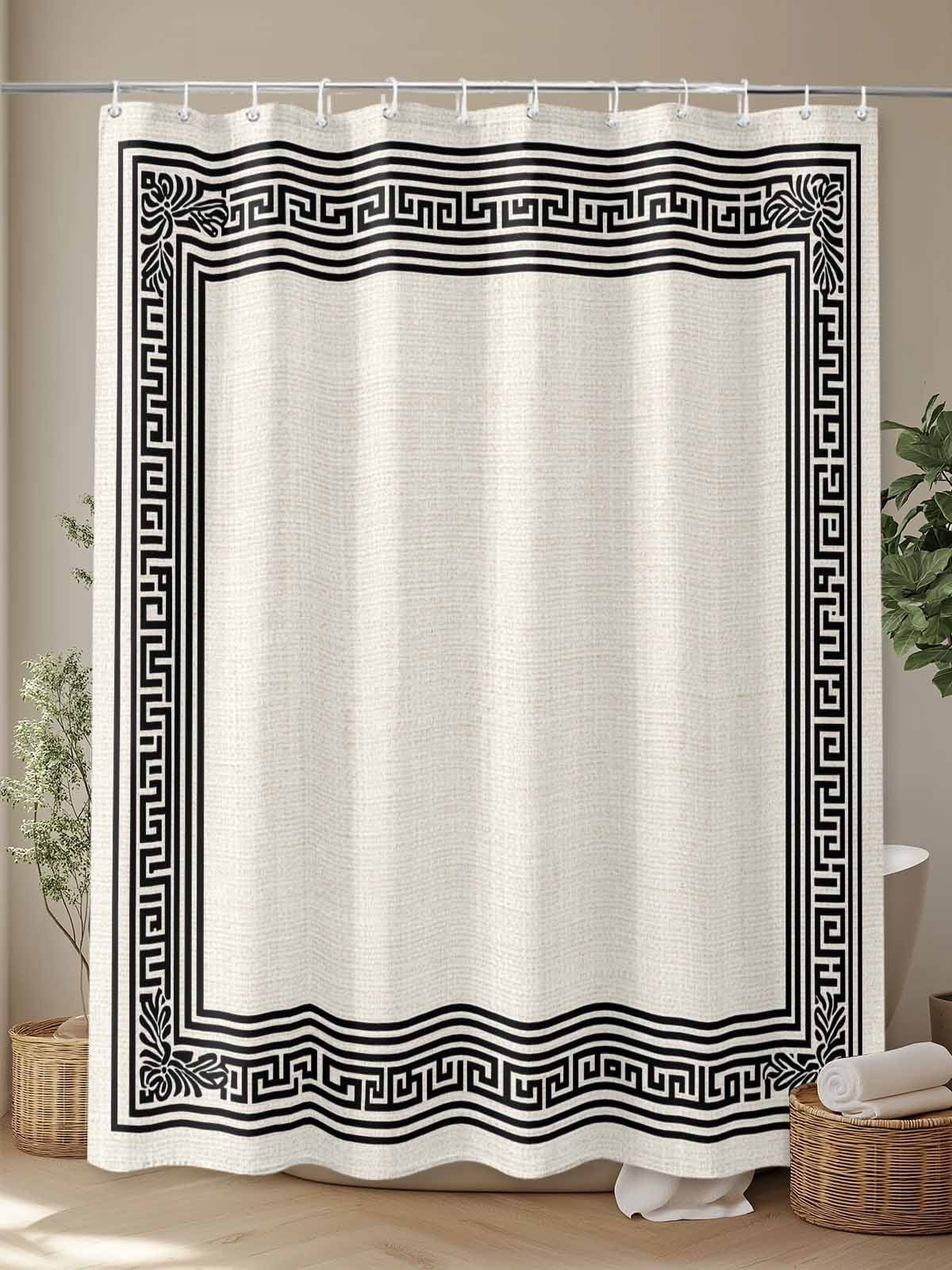 nqOlkjepod Black Cream Greek Key Shower Curtain, Waterproof Shower Curtains for Bathroom, Geometric Greece Ancient Rustic Washable Fabric Bathtub Curtain Set Bath Decor with 12 Hooks 72"x78"
