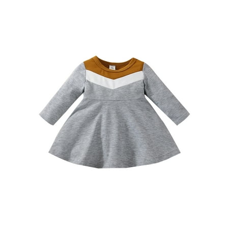 

Bagilaanoe NewbornBaby Girl Dress Contrast Color Long Sleeve A-line Dresses 3M 6M 9M 12M 18M 24M Infant Casual Dress