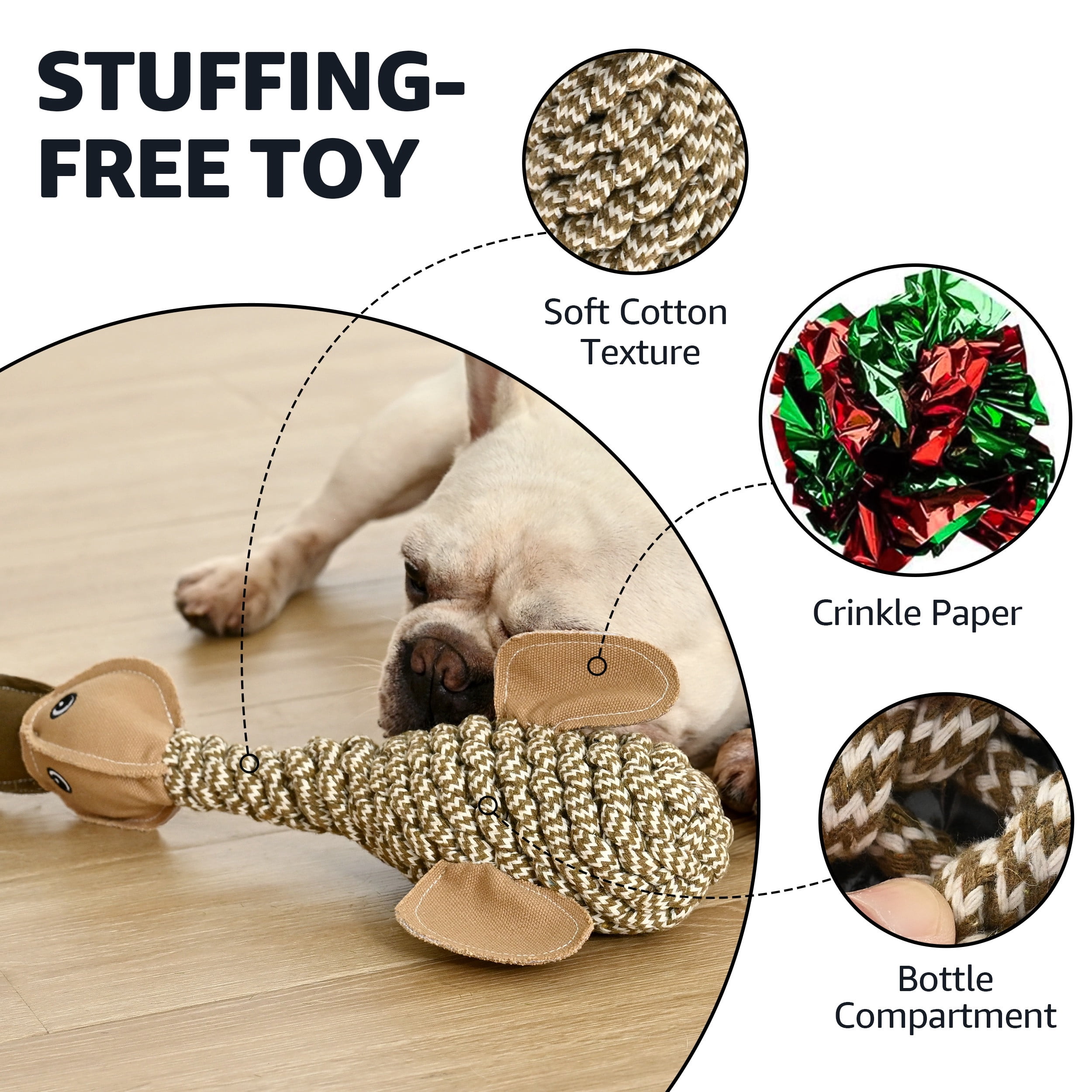 Max & Marlow 2 Pack Stuffless Squeaky Dog Toys, Cotton Rope Duck Toys for Small, Medium and Large Breed