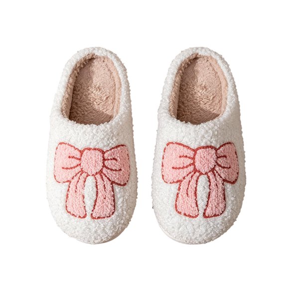 Taqqpue Slipper for Women Bow Embroidered Slippers Soft Fuzzy Indoor House Shoes Cute Winter Home Slippers For Cozy Living Room Bedroom Under 10 Winter Keep Warm House Slippers