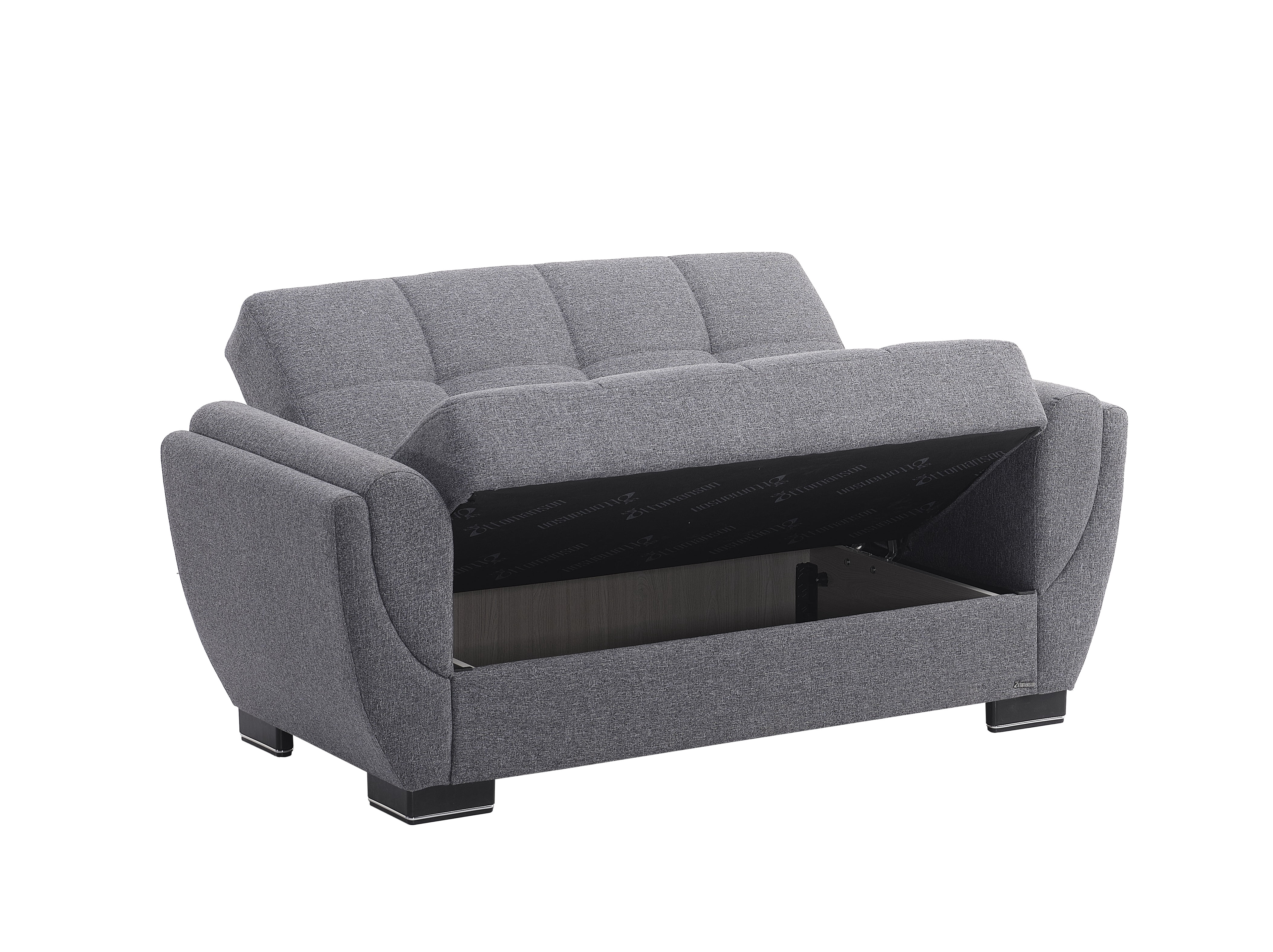 Ottomanson Convertible Sleeper Loveseat with Hidden Storage, Firm Seating, Gray