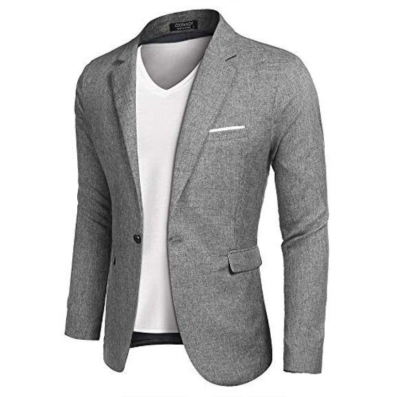 COOFANDY MEN'S BLAZER CASUAL SPORT COATS SUIT JACKET , LARGE - LINEN GRAY