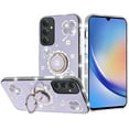thumbnail image 2 of Designed for Samsung Galaxy A15 5G Diamonds Bling All Around Edges Sparkly Glitter Hybrid with Ring Stand Holder Fashion Good Luck Phone Case Cover [Purple], 2 of 8