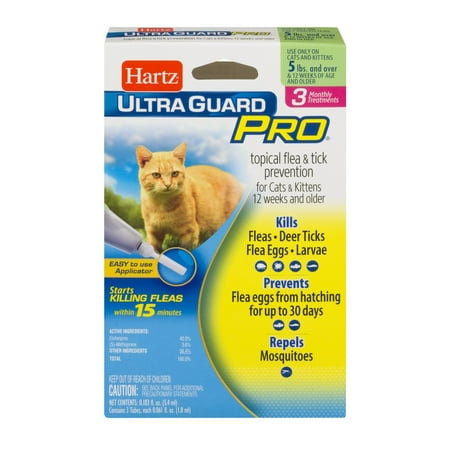 Hartz UltraGuard Pro Flea and Tick Cat Treatment, 3 Monthly (Best Flea Treatment For Kittens Under 8 Weeks)