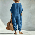 thumbnail image 4 of Womens Jumpsuit Casual 3/4 Sleeve V Neck Loose Long Pants with Pockets Summer Flowy Blue S, 4 of 4