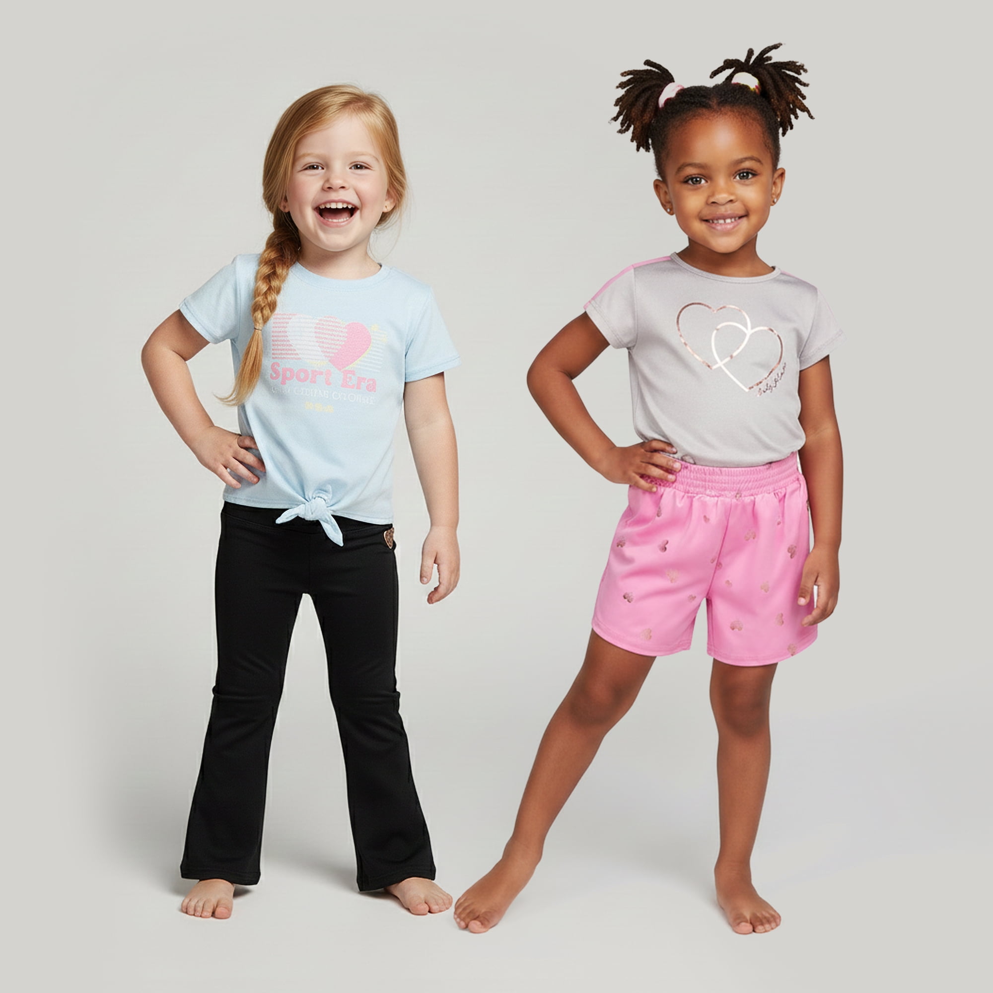Body Glove Clothes Girls’ 4-Piece Active Outfit Set – Includes 2 Graphic Tees, Jogger Pants & Shorts, Comfortable Everyday Clothing for Toddler to Big Girls Sizes (2T-12)