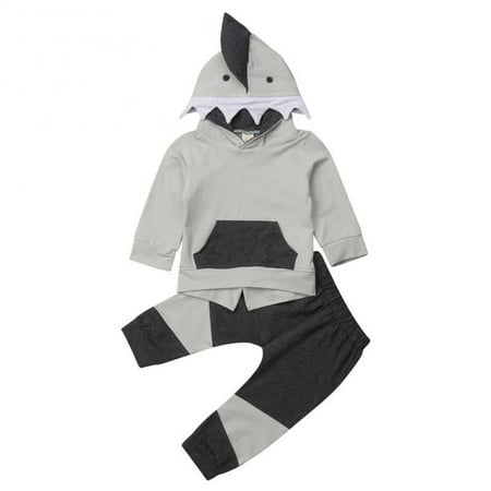 Baby Boys Shark Long Sleeve Hoodie Tops Sweatshirt Pants Outfit Set 6-12M