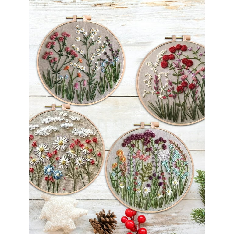 Embroidery Kit for Beginners Adults, Floral Plant Pattern,Cross Stitch Kits  Set,DIY Embroidery Starter Kits,Easy for The Embroidery Beginners to Learn  