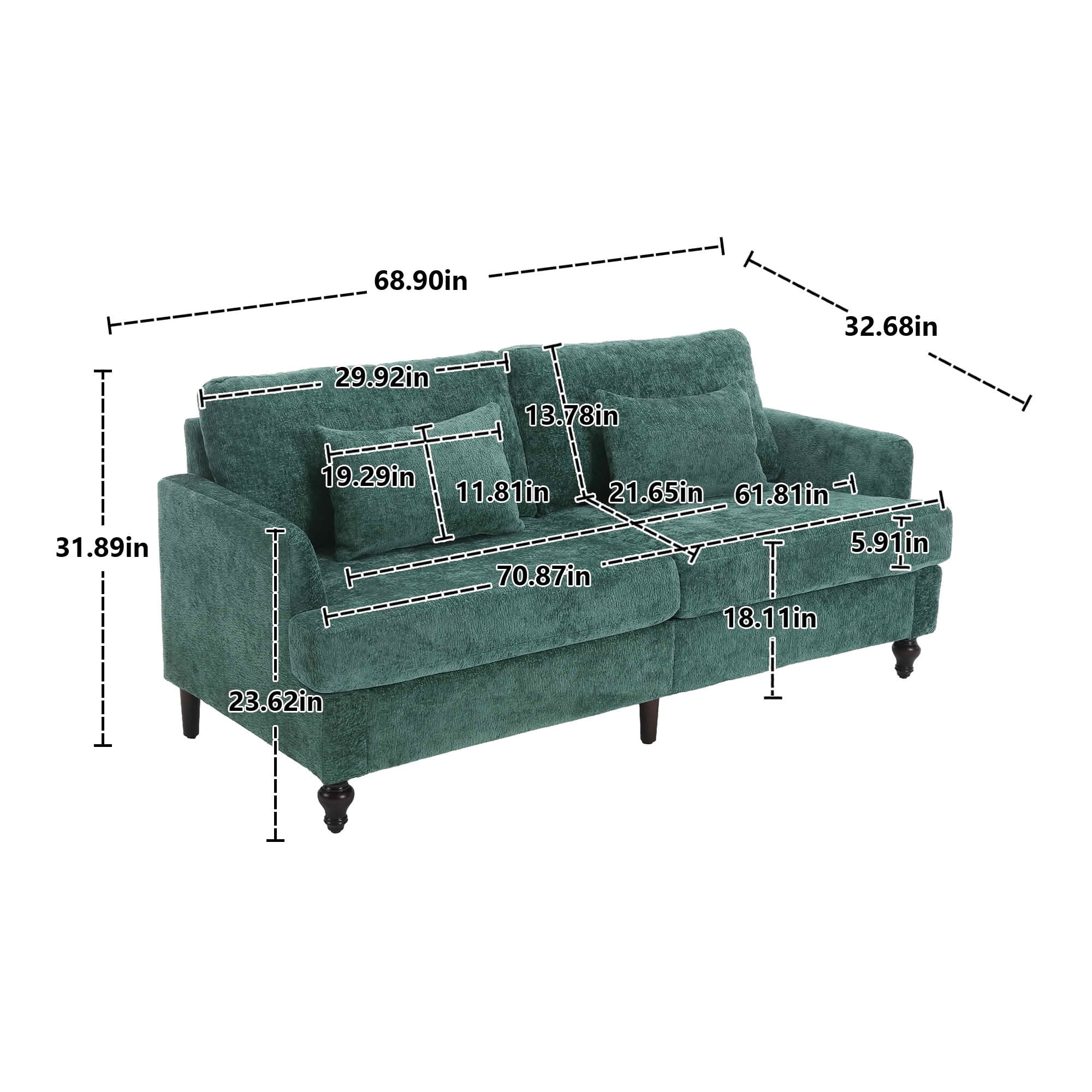 MAYEERTY Mid-Century Chenille 2-Seater Loveseat, Comfy Deep Seat Sofa with Brown Wood Feet for Small Living Room & Bedroom