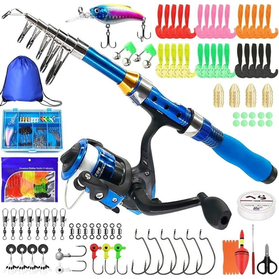 Kids Fishing Rod, 1.5M 61Inch 4.92Ft Portable Telescopic Fishing Pole and Reel Combos and String with Fishing Line Full Kits, Youth Fishing Pole Fishing Gear for Kids, Boys, Girls, and Adults