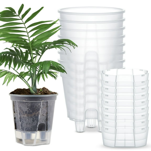 9-Piece Self Watering Planters - Clear Plastic Pots with Deep Reservoir and Drainage Holes