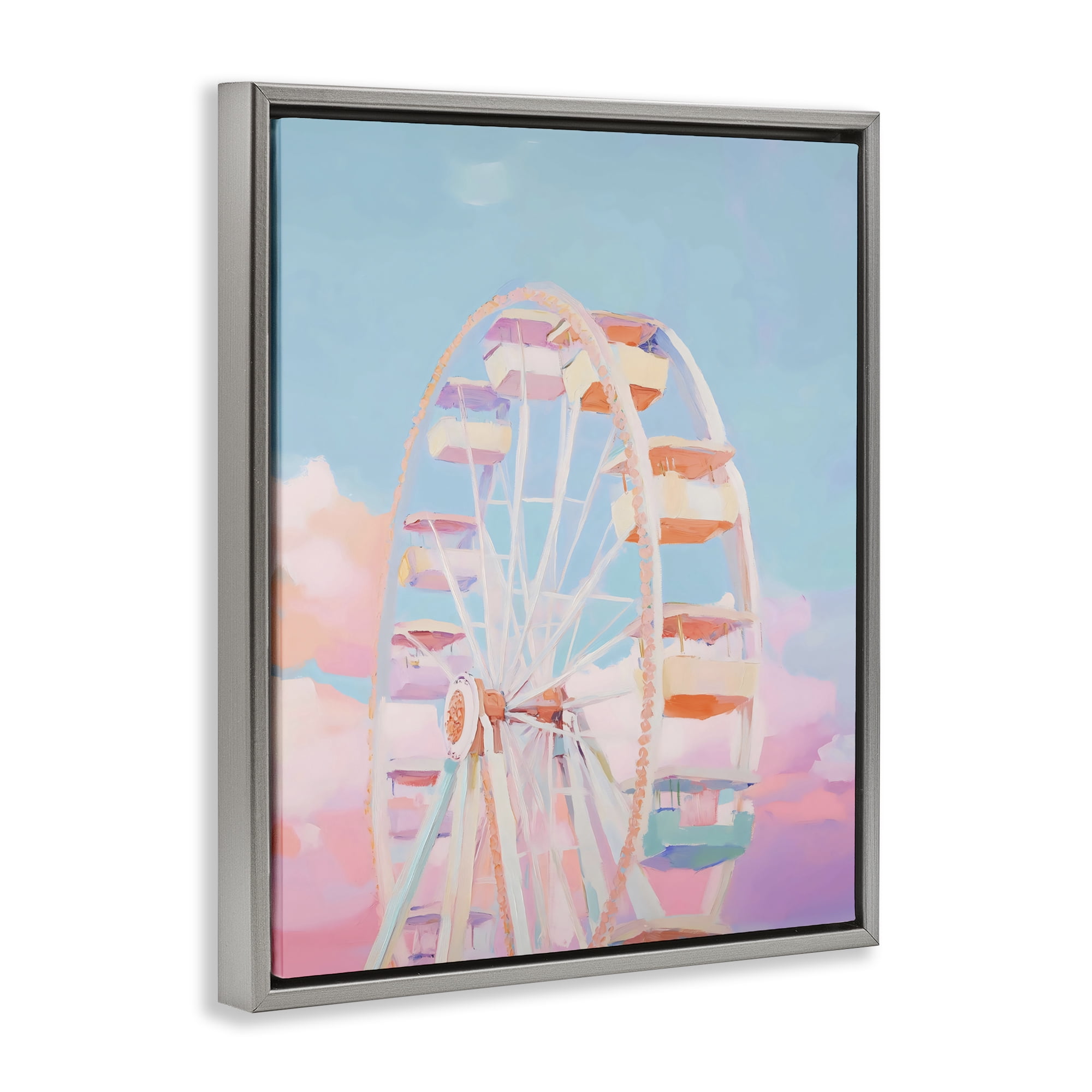 Stupell Industries Ferris Wheel & Cotton Candy Sky Gray Framed Floater Canvas Wall Art, design by The Prints Vibe