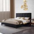 thumbnail image 2 of Deluxe King Size Bed Frame with Fabric Upholstered Headboard, Platform Style with Wood Slat Support, No Box Spring Needed, Designed for Comfort and Durability - Black, 2 of 5