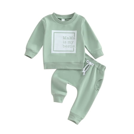 

Sunisery Toddler Baby Boys Girls 2PCS Pants Sets Long Sleeve Letter Sweatshirt and Drawstring Pants Sets 3Months-3Years