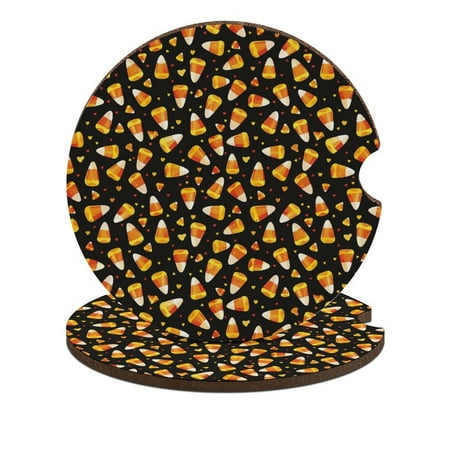 

ZHANGS Spooky Candy Corn Hearts-767 Car Coasters 2PCS Absorbent Car Drink Coasters with Fingertip Grip for Cup Holders Universal Size Auto Accessories for Women/Men