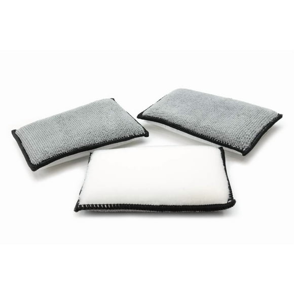 Autofiber Scrub Ninja - Esponja para fregar interiores (5 x 3) para limpieza de cuero, plástico, vinilo y tapicería (blanco/gris)